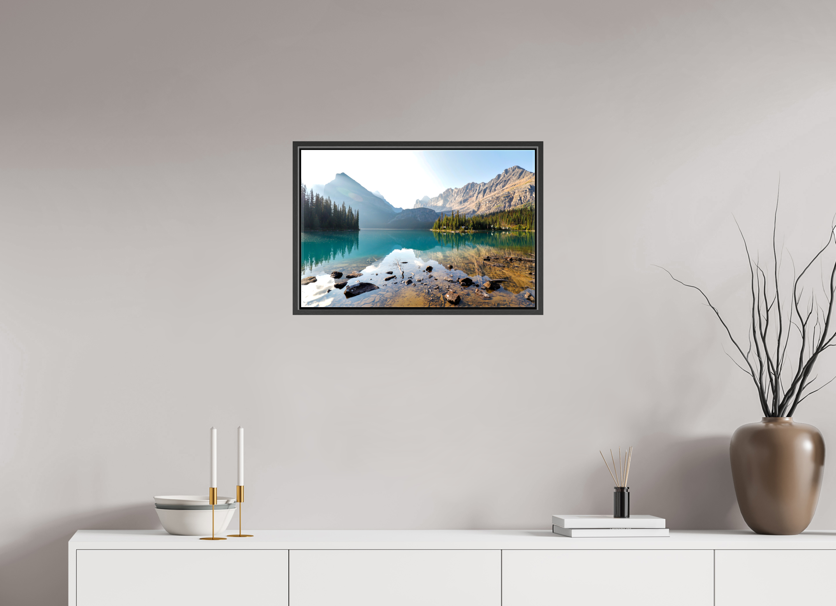 60 x 40 cm, Glossy Canvas with Black Frame Lake O’Hara, Yoho National Park – Mountain Landscape Photography