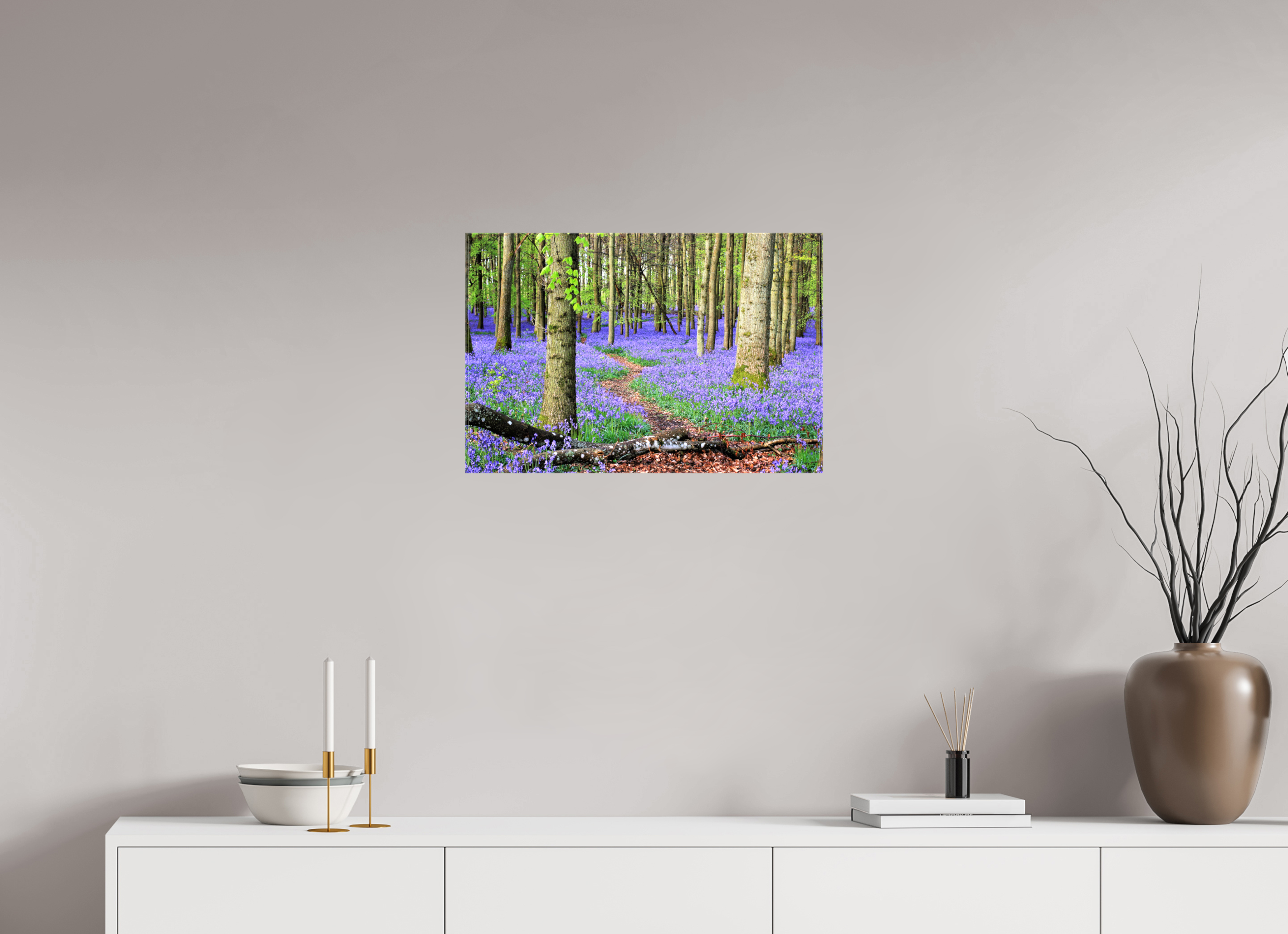 60 x 40 cm, Canvas Print - NO FRAME Bluebell Forest in England – Nature Print
