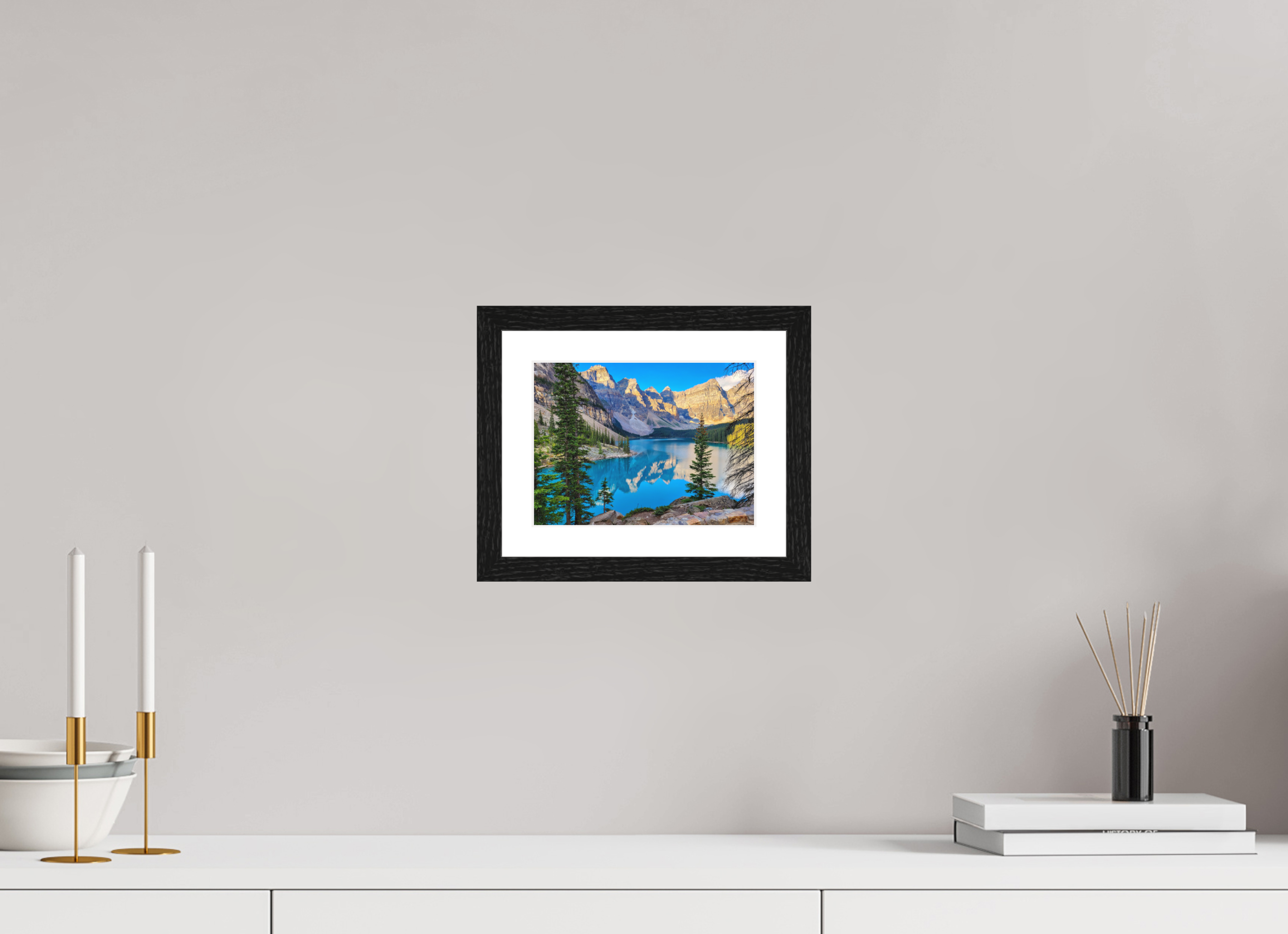 20 x 15 cm, Matte Art Prints with Black Wood Frame Moraine Lake, Banff – Mountain Landscape Print