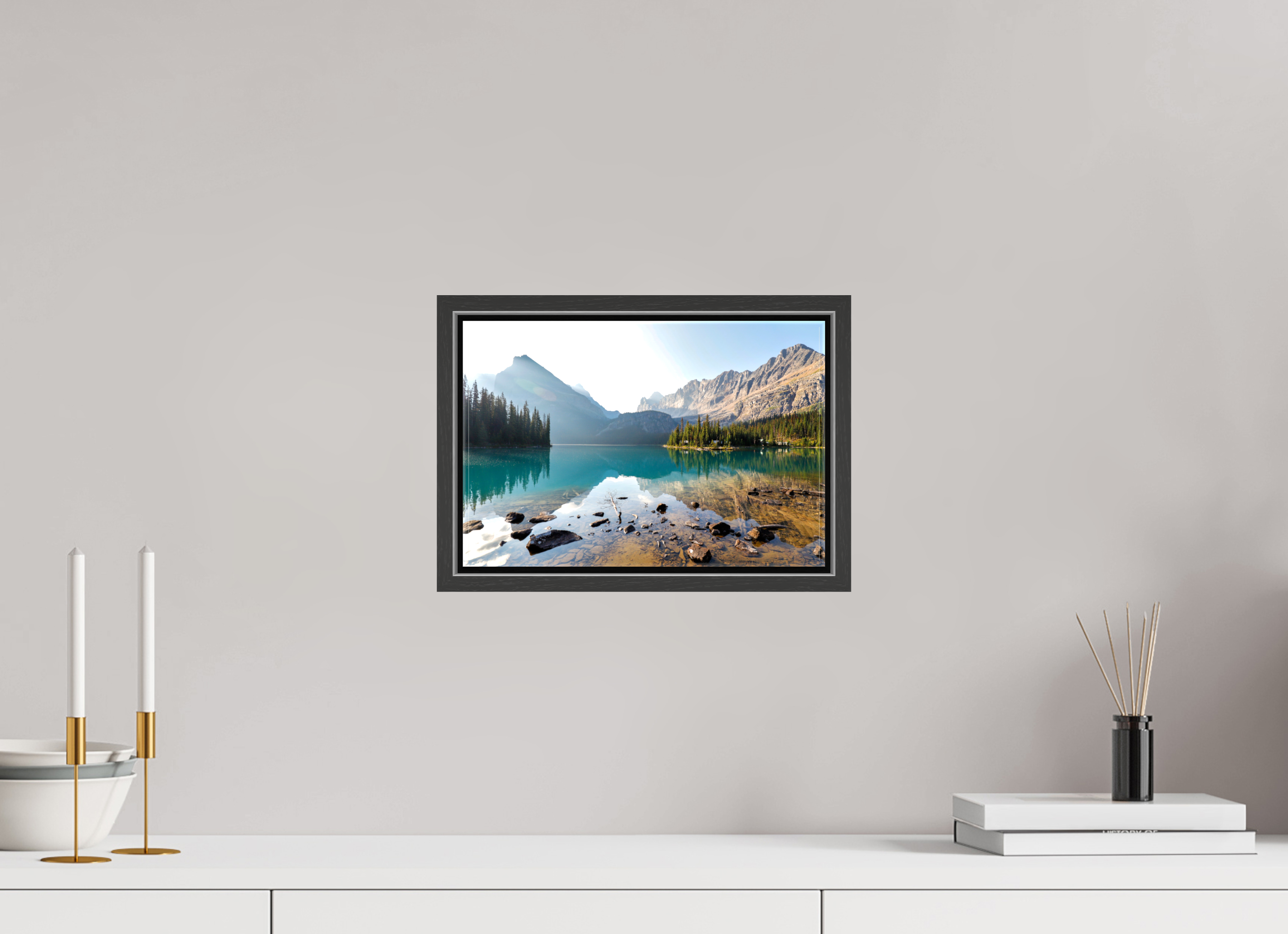 30 x 20 cm, Glossy Canvas with Black Frame Lake O’Hara, Yoho National Park – Mountain Landscape Photography