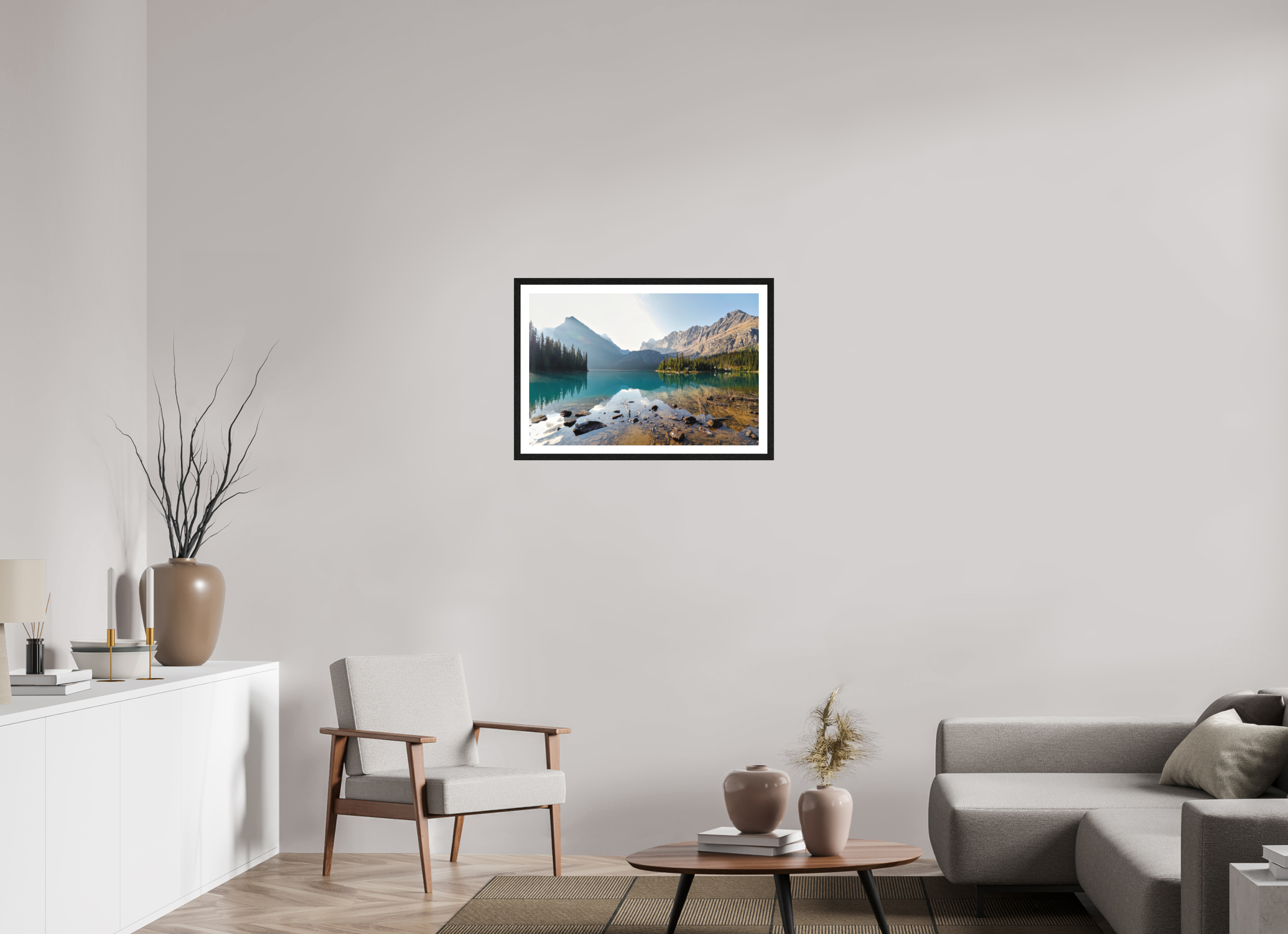 75 x 50 cm, Matte Art Prints with Black Wood Frame Lake O’Hara, Yoho National Park – Mountain Landscape Photography