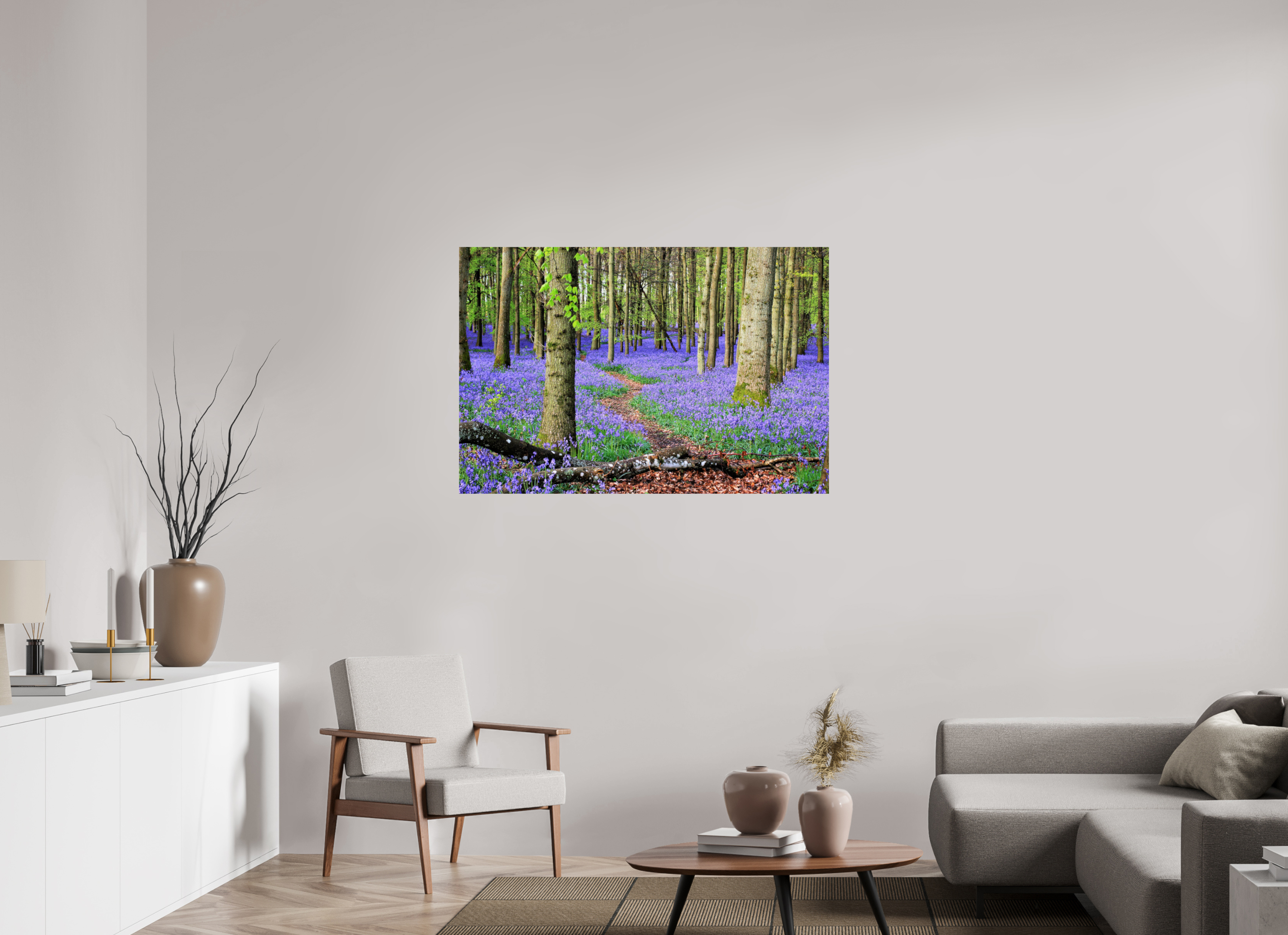 120 x 80 cm, Glossy Fine Print - NO FRAME Bluebell Forest in England – Nature Print