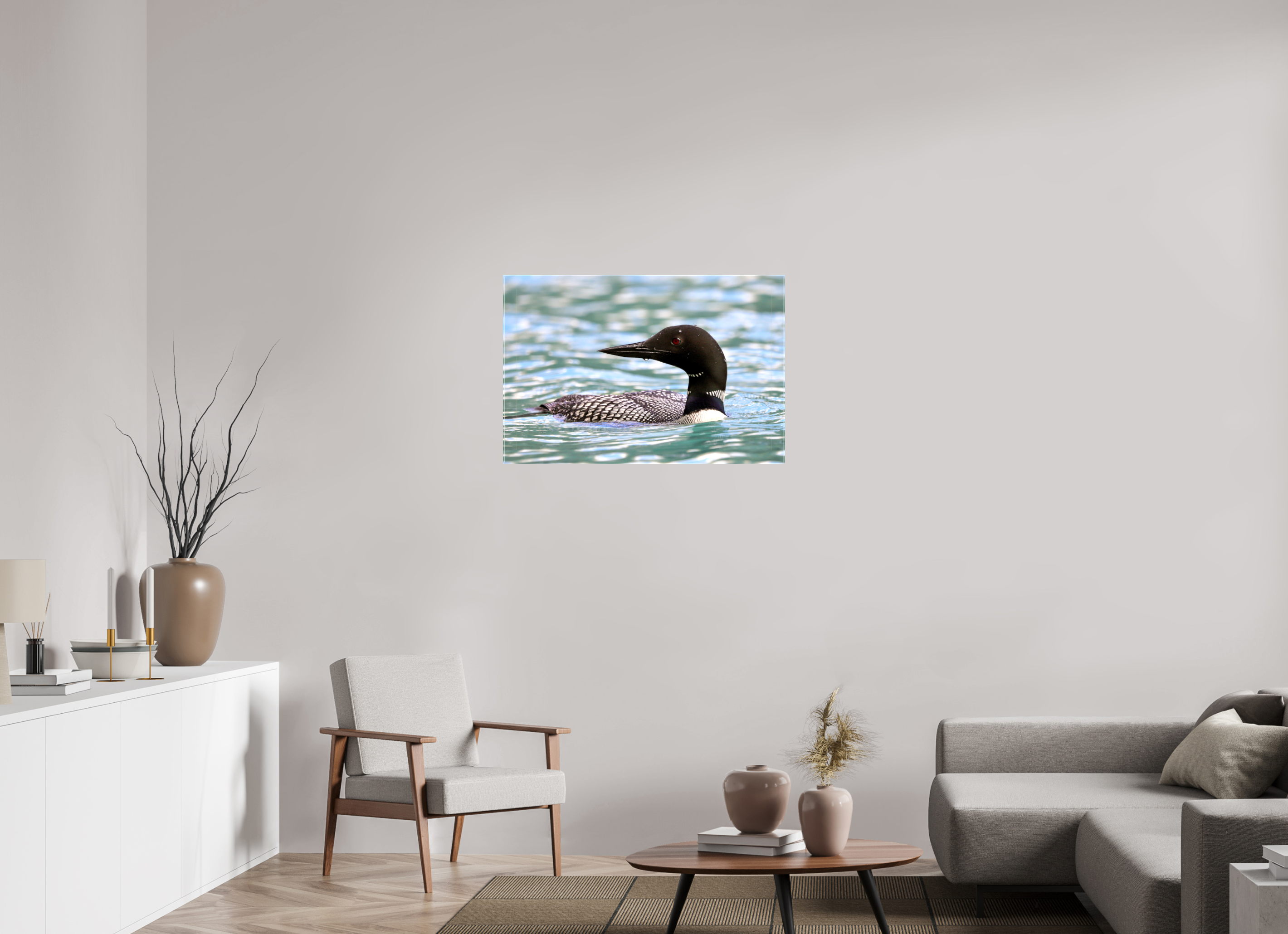 90 x 60 cm, Canvas Print - NO FRAME Common Loon Close-Up – Wildlife Print