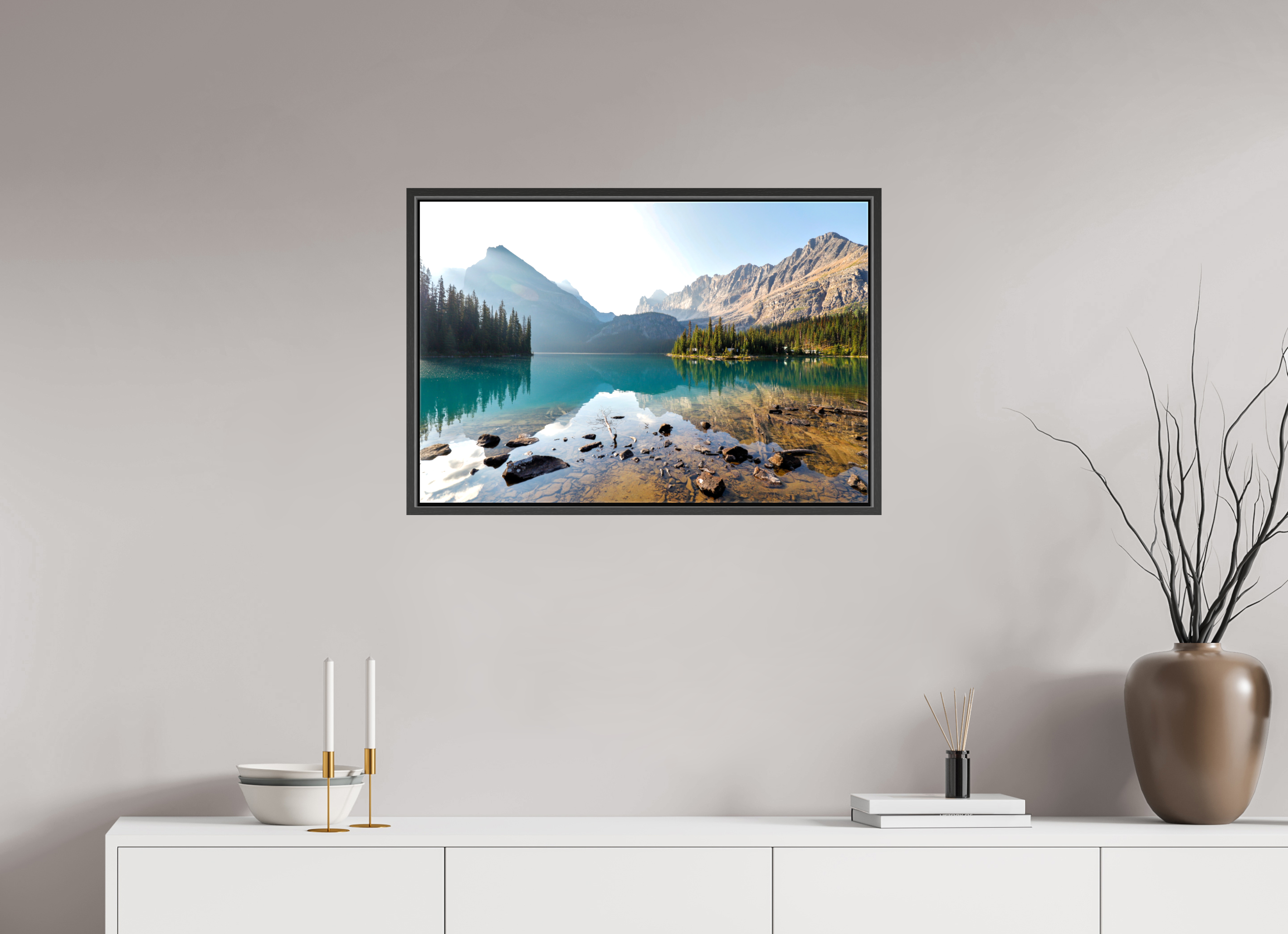 75 x 50 cm, Glossy Canvas with Black Frame Lake O’Hara, Yoho National Park – Mountain Landscape Photography
