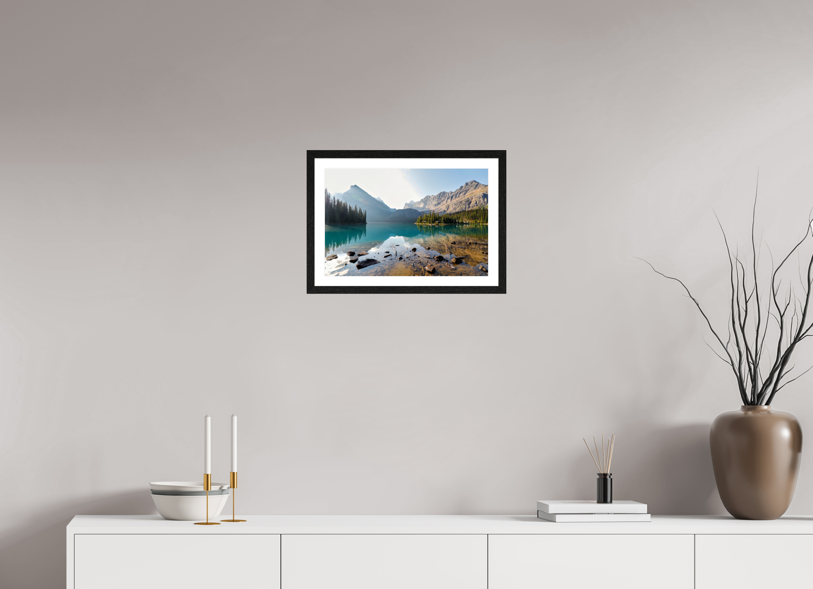 45 x 30 cm, Glossy Fine Art Print with Black Frame Lake O’Hara, Yoho National Park – Mountain Landscape Photography