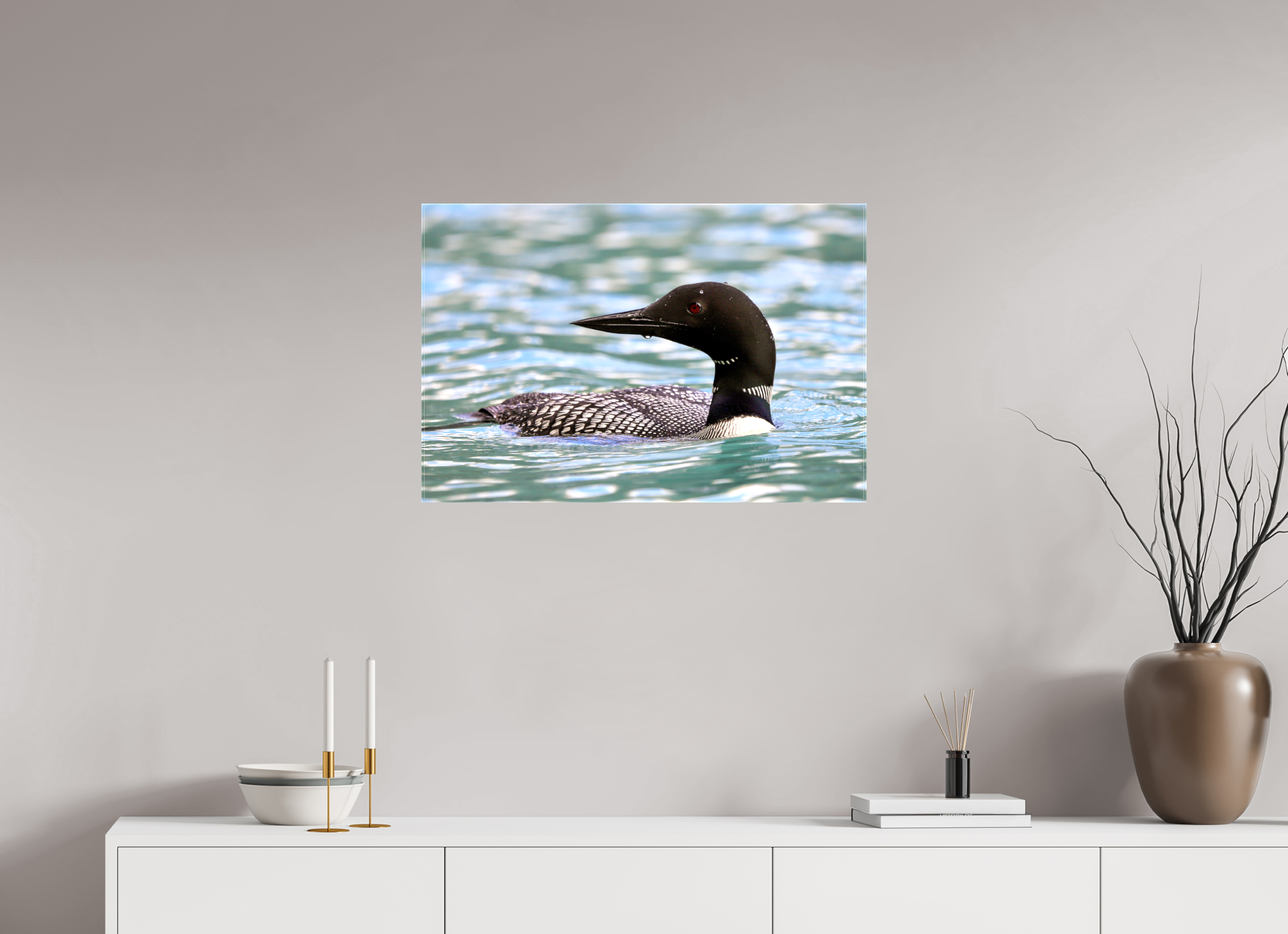 75 x 50 cm, Canvas Print - NO FRAME Common Loon Close-Up – Wildlife Print