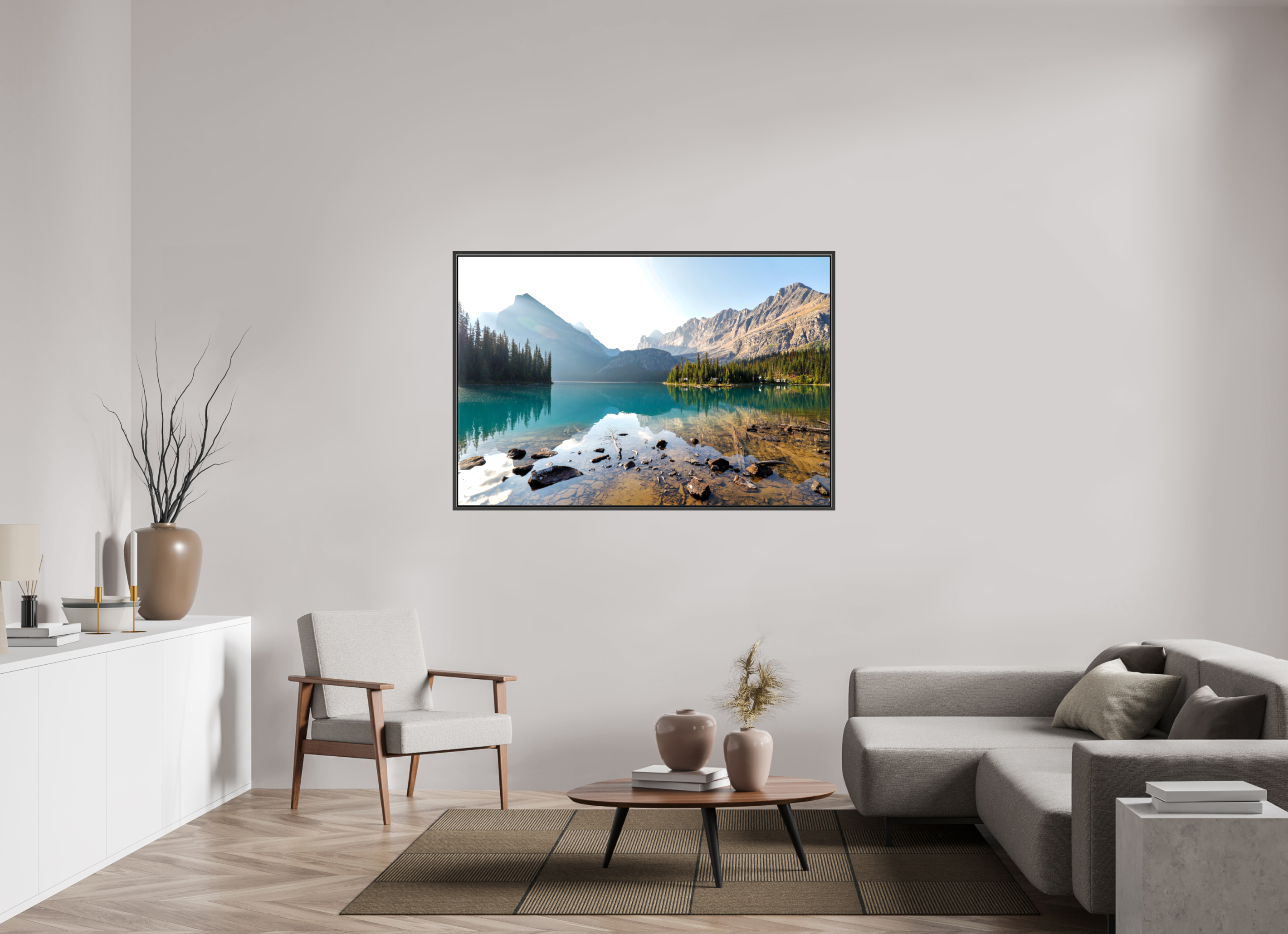 150 x 100 cm, Glossy Canvas with Black Frame Lake O’Hara, Yoho National Park – Mountain Landscape Photography