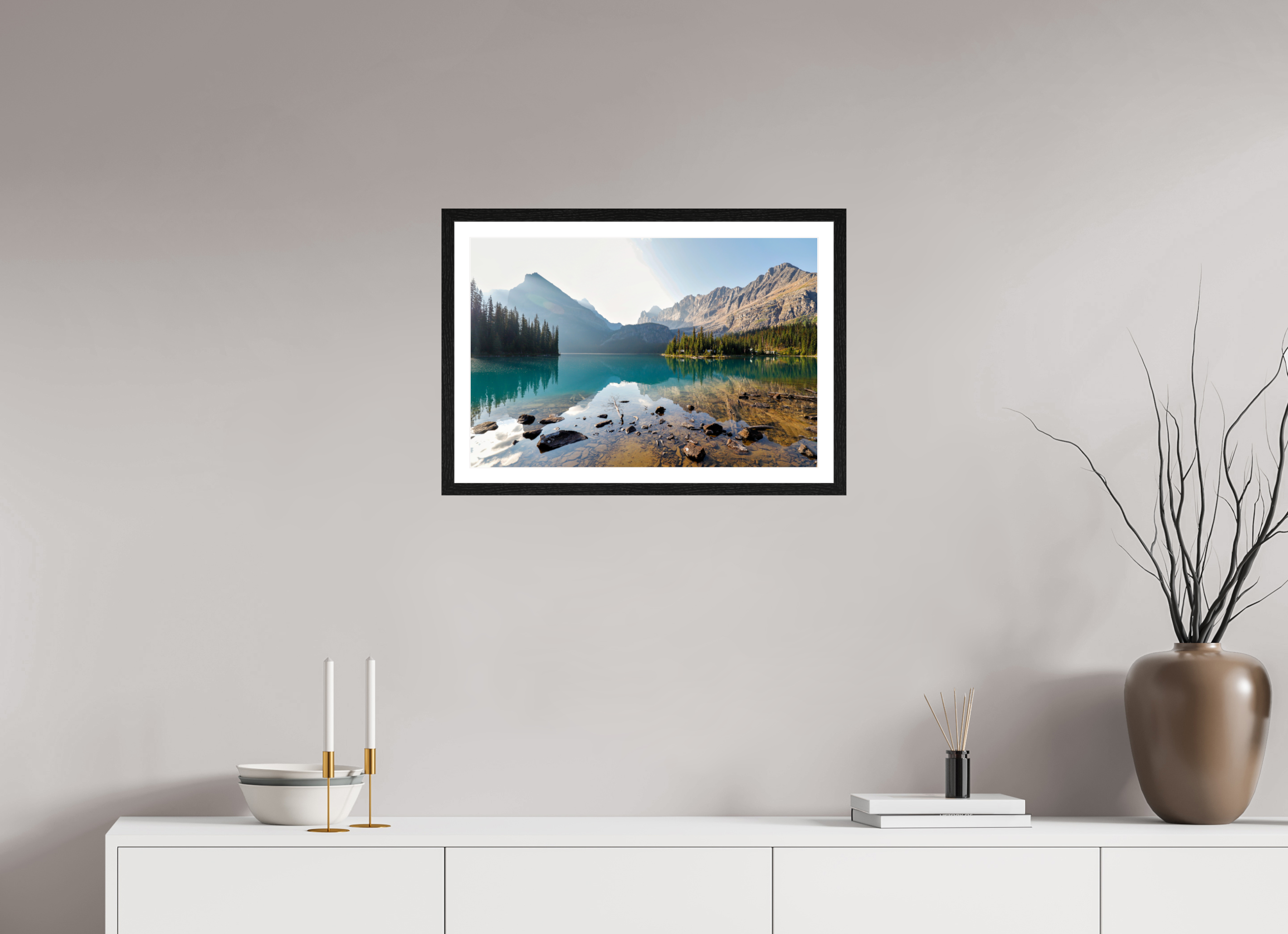 60 x 40 cm, Glossy Fine Art Print with Black Frame Lake O’Hara, Yoho National Park – Mountain Landscape Photography