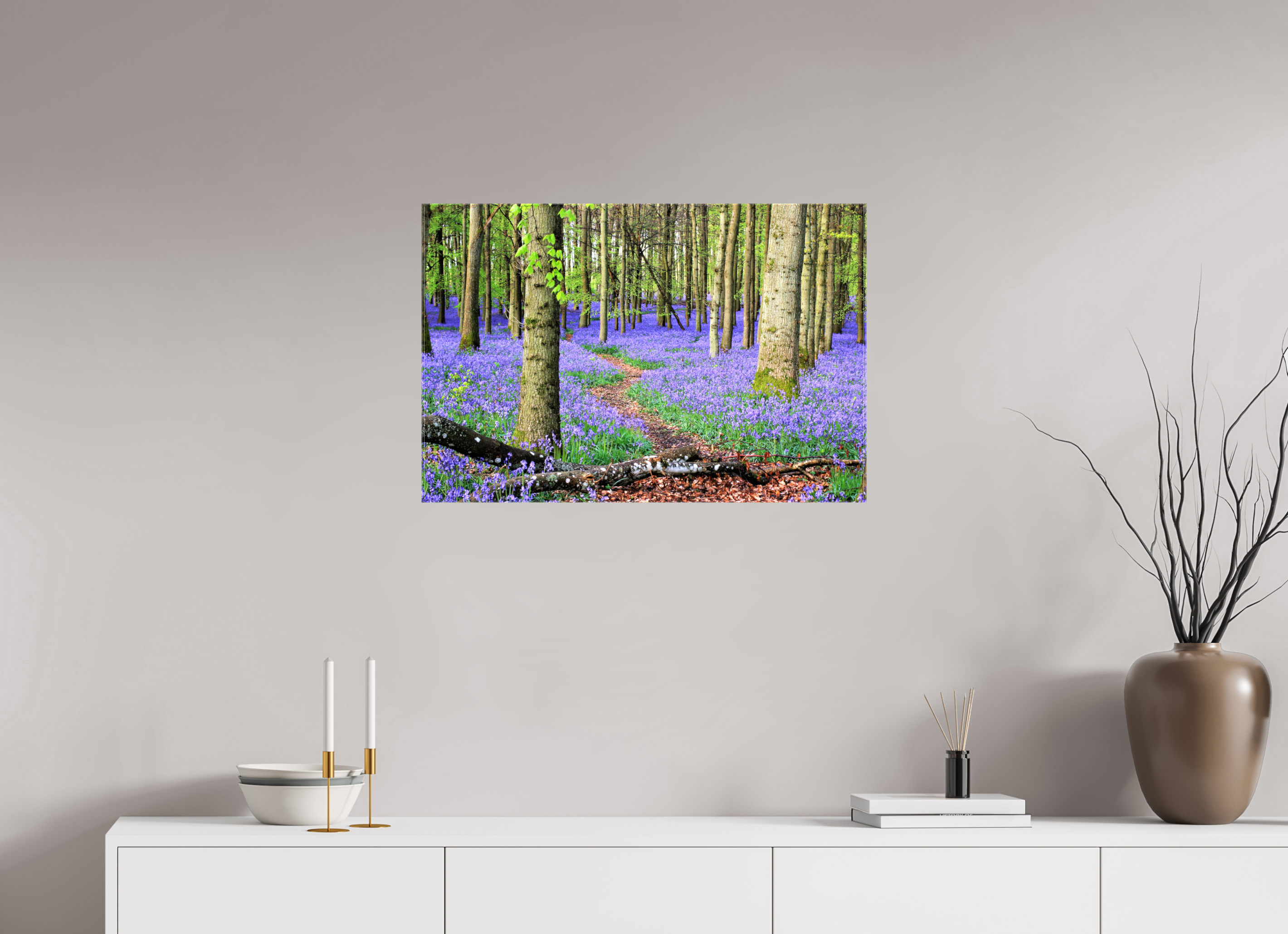 75 x 50 cm, Canvas Print - NO FRAME Bluebell Forest in England – Nature Print