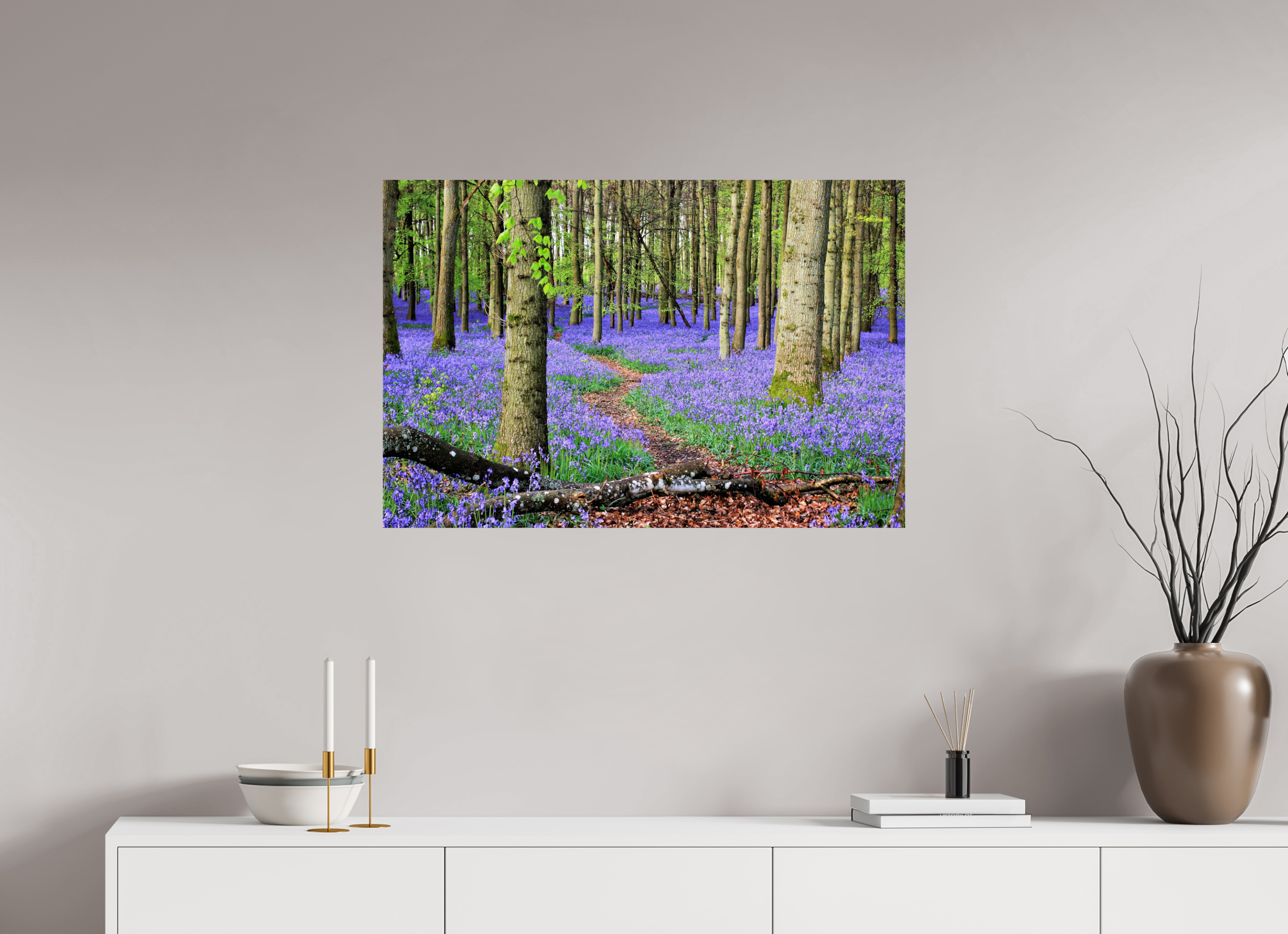 90 x 60 cm, Glossy Fine Print - NO FRAME Bluebell Forest in England – Nature Print