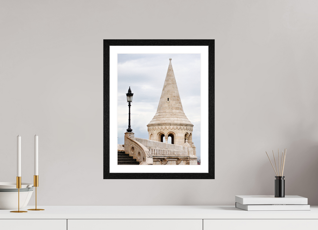 30 x 40 cm, Glossy Fine Art Print with Black Frame Fisherman’s Bastion, Budapest – Architectural Print
