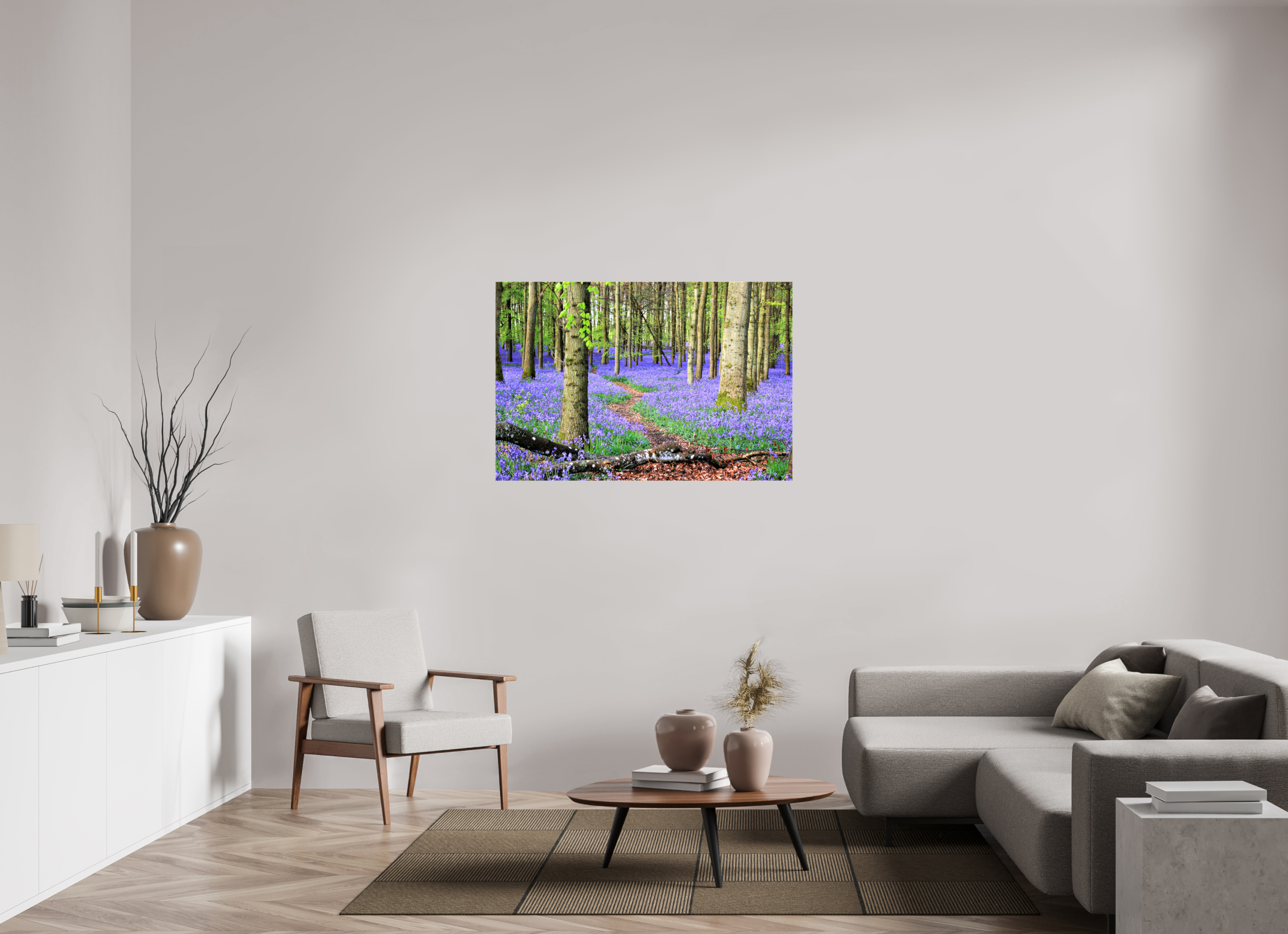 120 x 80 cm, Canvas Print - NO FRAME Bluebell Forest in England – Nature Print