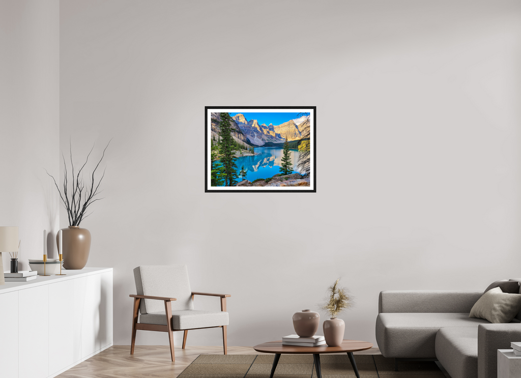 80 x 60 cm, Glossy Fine Art Print with Black Frame Moraine Lake, Banff – Mountain Landscape Print