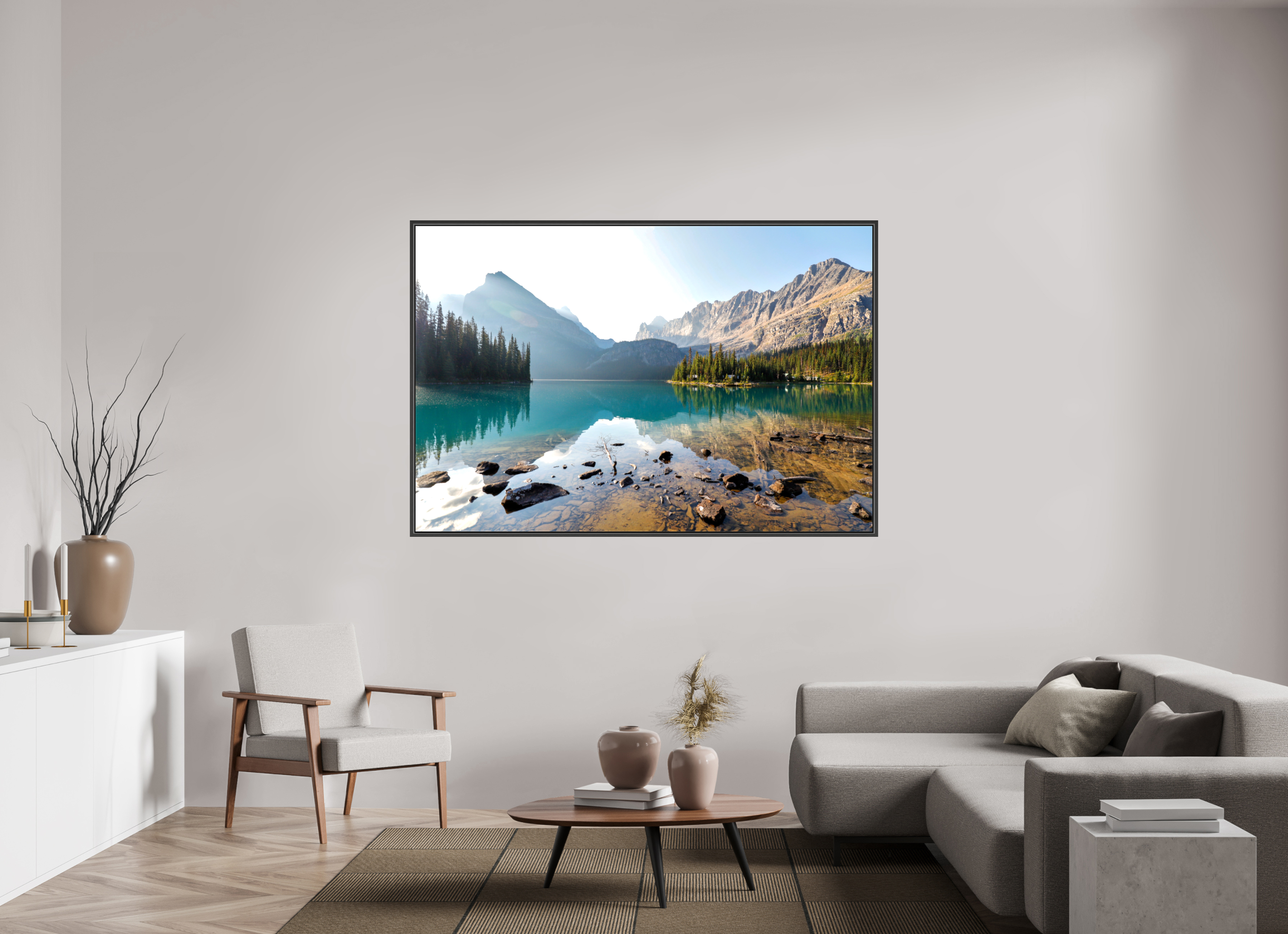 180 x 120 cm, Glossy Canvas with Black Frame Lake O’Hara, Yoho National Park – Mountain Landscape Photography