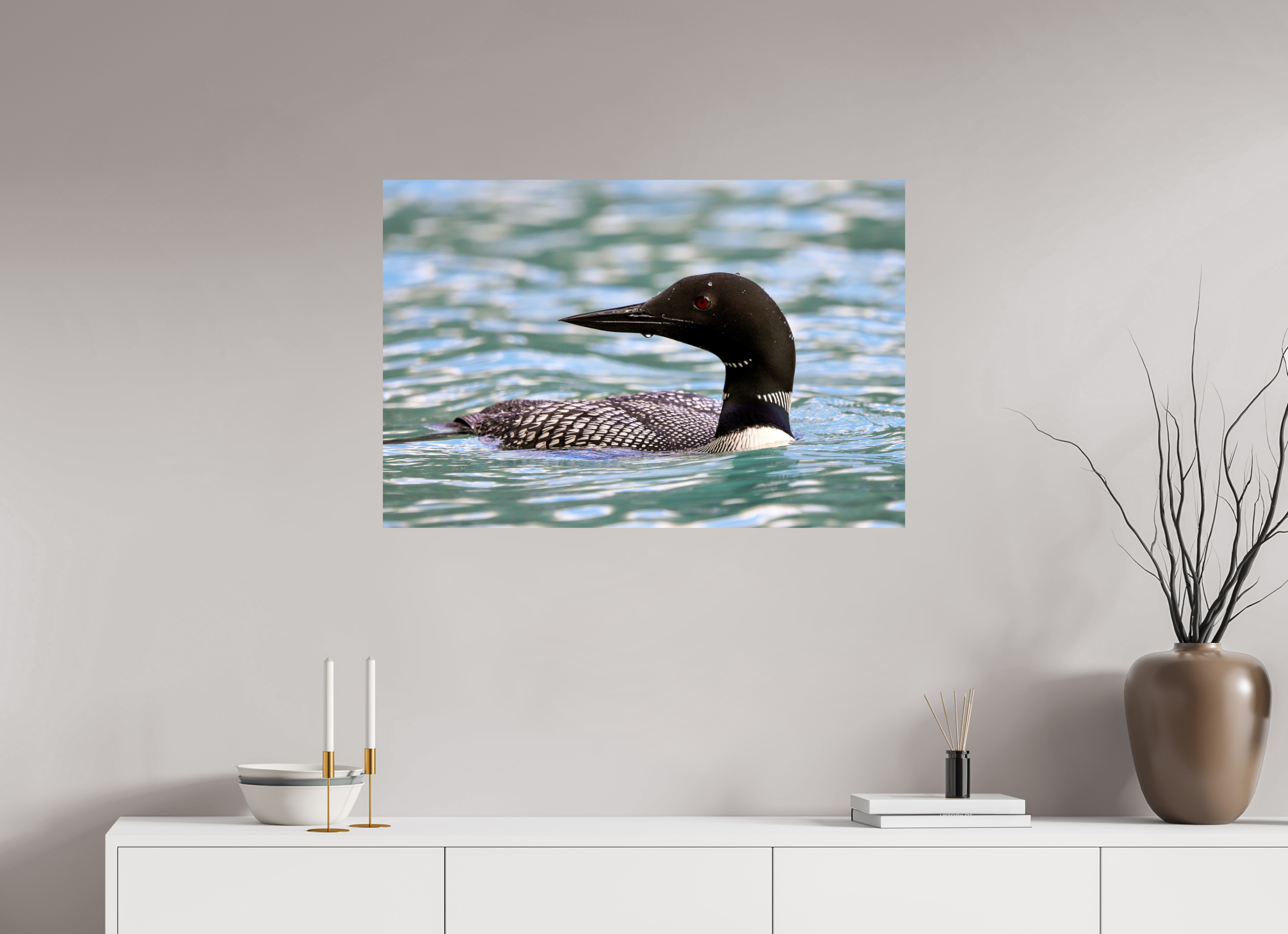 90 x 60 cm, Glossy Fine Print - NO FRAME Common Loon Close-Up – Wildlife Print