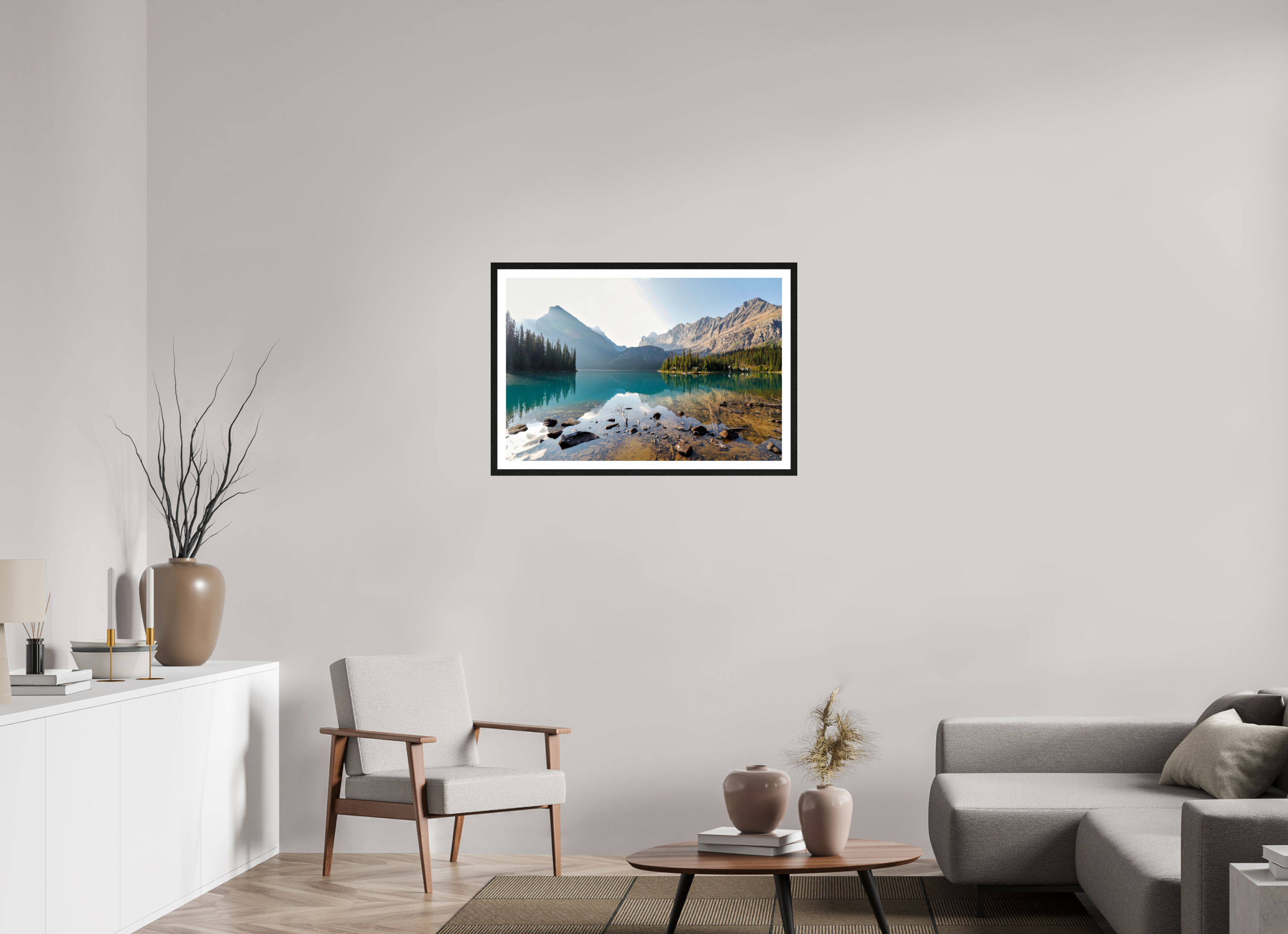 90 x 60 cm, Glossy Fine Art Print with Black Frame Lake O’Hara, Yoho National Park – Mountain Landscape Photography