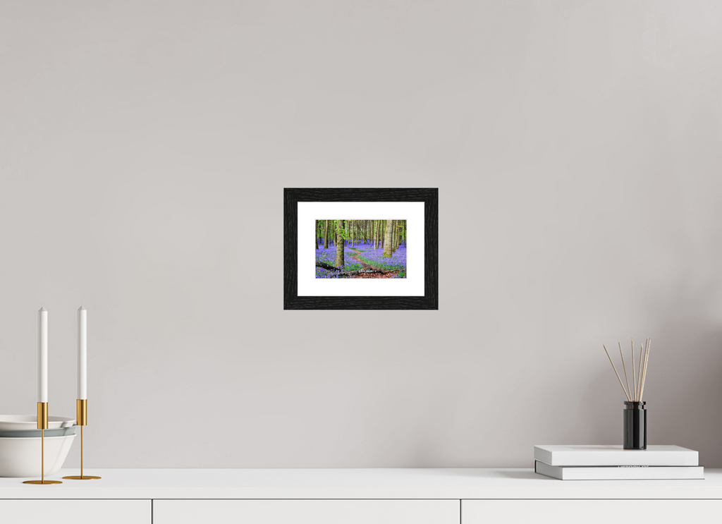 15 x 10 cm, Glossy Fine Art Print with Black Frame Bluebell Forest in England – Nature Print
