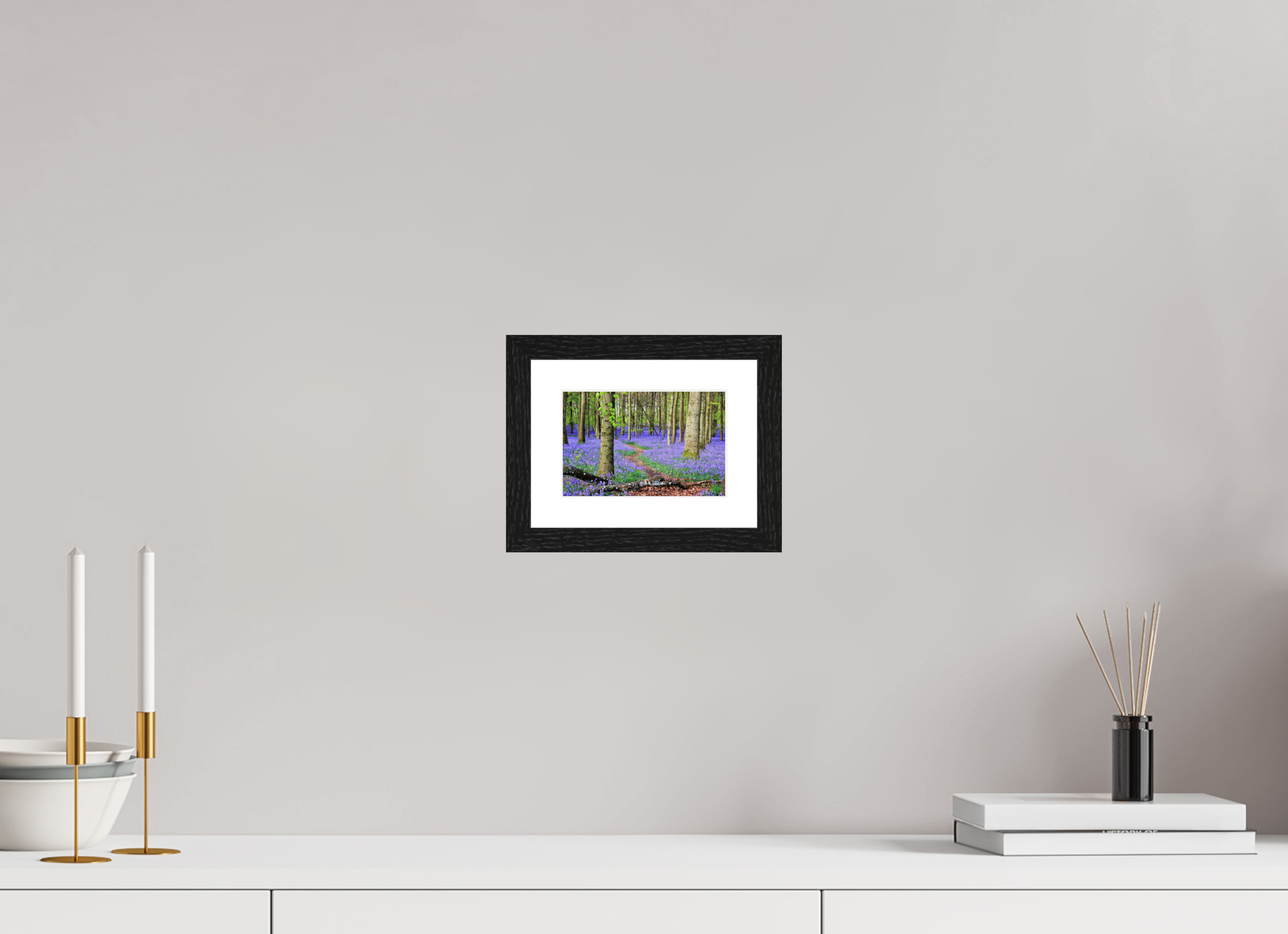 15 x 10 cm, Glossy Fine Art Print with Black Frame Bluebell Forest in England – Nature Print
