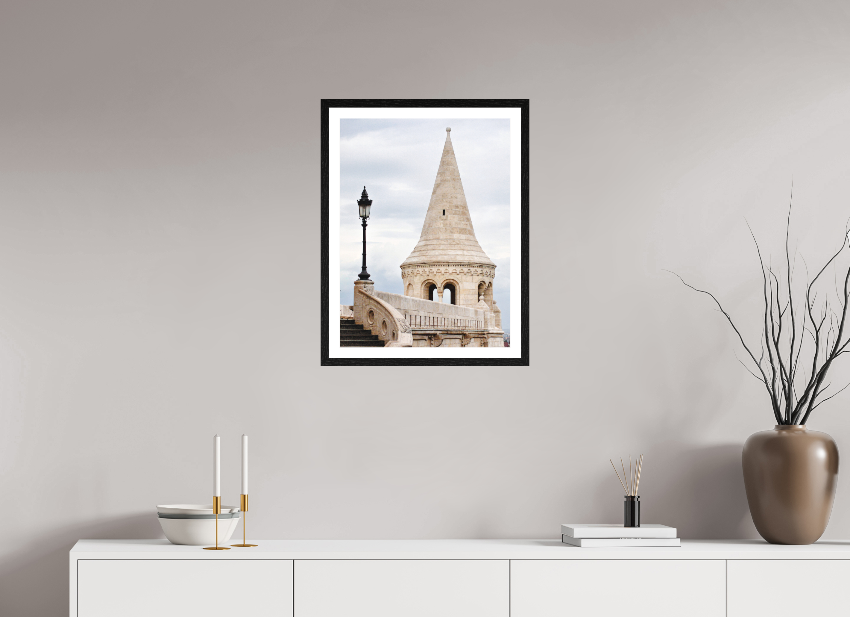 45 x 60 cm, Matte Art Prints with Black Wood Frame Fisherman’s Bastion, Budapest – Architectural Print
