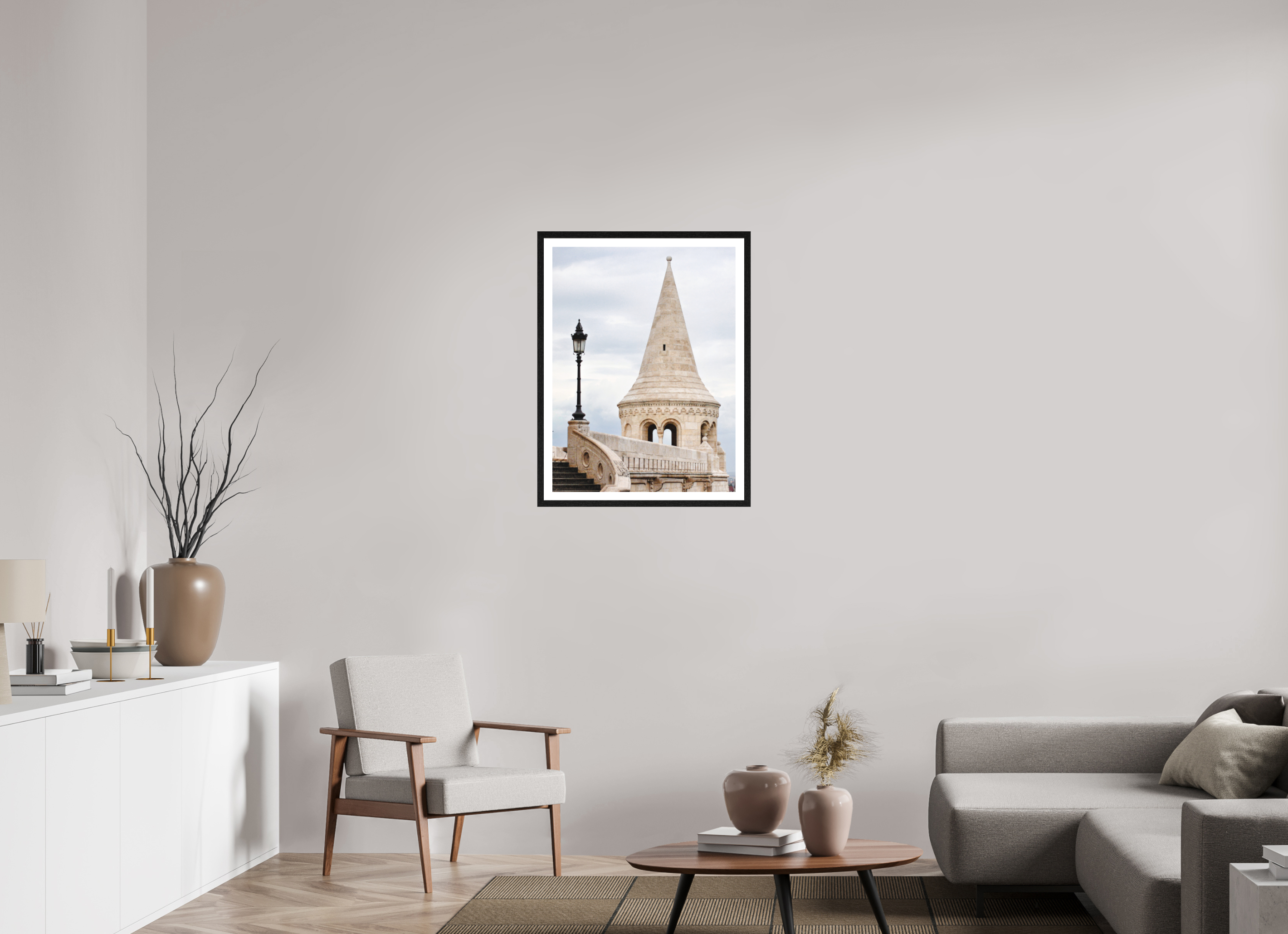 60 x 80 cm, Matte Art Prints with Black Wood Frame Fisherman’s Bastion, Budapest – Architectural Print