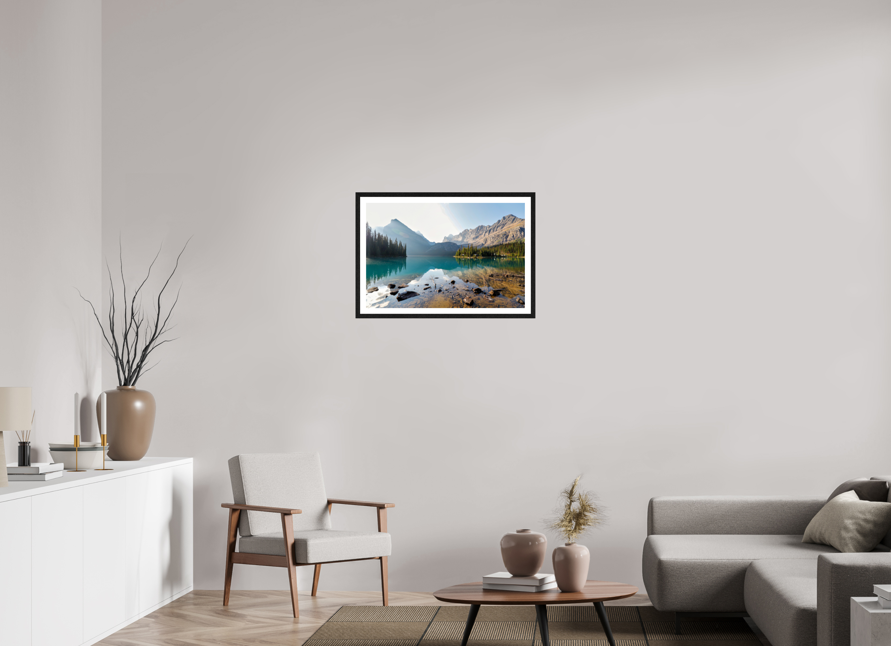 75 x 50 cm, Glossy Fine Art Print with Black Frame Lake O’Hara, Yoho National Park – Mountain Landscape Photography
